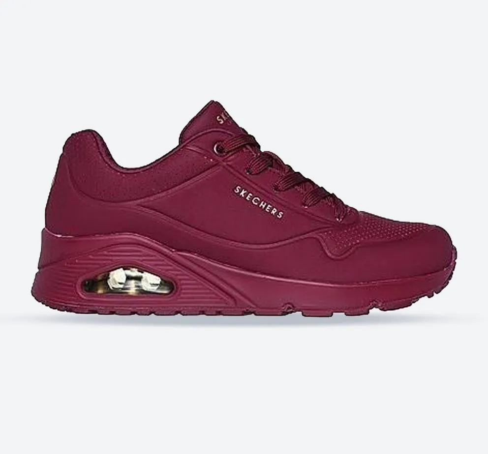 Women's Wide Fit Skechers 73690 Uno Stand On Air Sports Trainers - Plum sold by Wide Fit Shoes