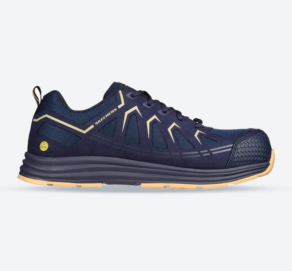 Men's Wide Fit Skechers 200127EC Malad II Safety Trainers - Navy/Tan sold by Wide Fit Shoes