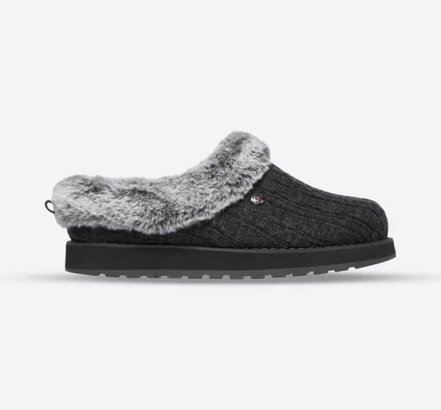 Womens Wide Fit Skechers Keepsakes Ice Angel Mule Slippers - Charcoal sold by Wide Fit Shoes