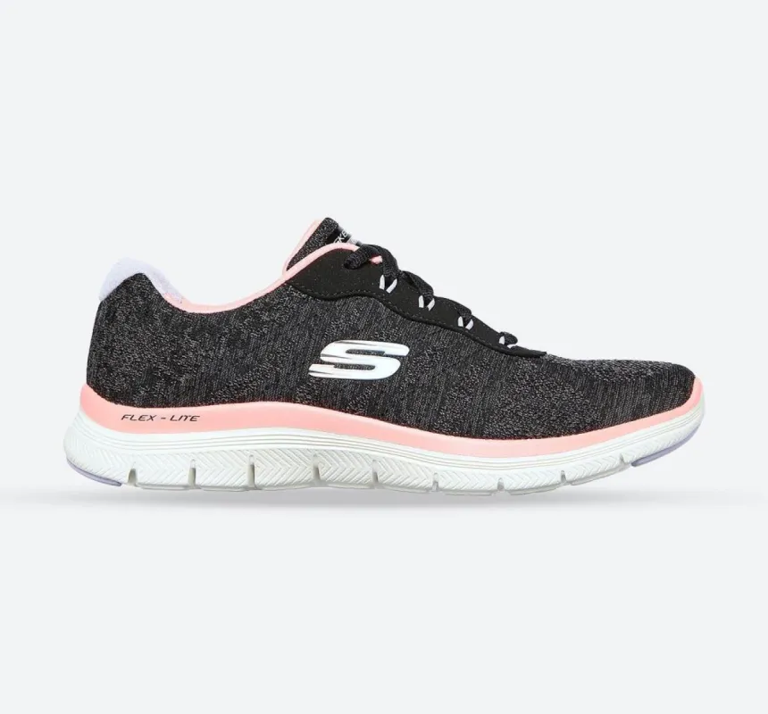 Women's Wide Fit Skechers 149570 Flex Appeal 4.0 Fresh Move Trainers - Black/Coral sold by Wide Fit Shoes