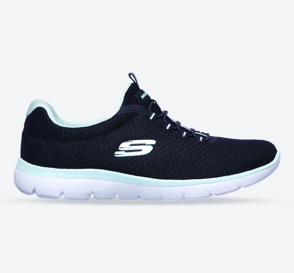 Women's Wide Fit Skechers 12980 Summits Slip On Sports Trainers - Navy/Aqua sold by Wide Fit Shoes