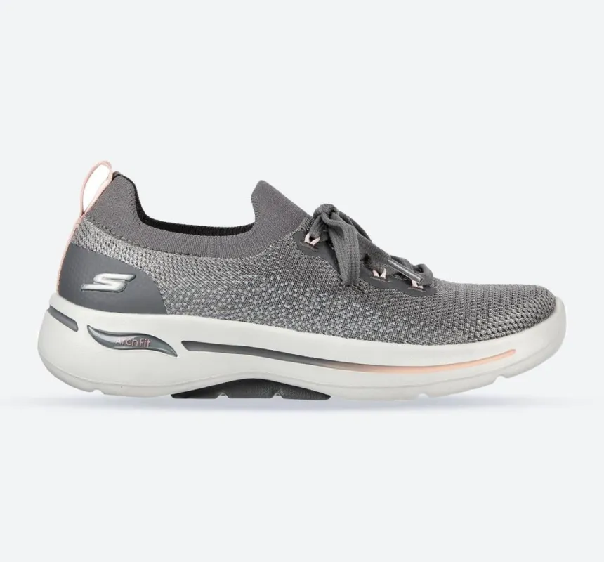 Women's Wide Fit Skechers 124863 Go Walk Arch Fit Clancy Trainers - Grey/Pink sold by Wide Fit Shoes