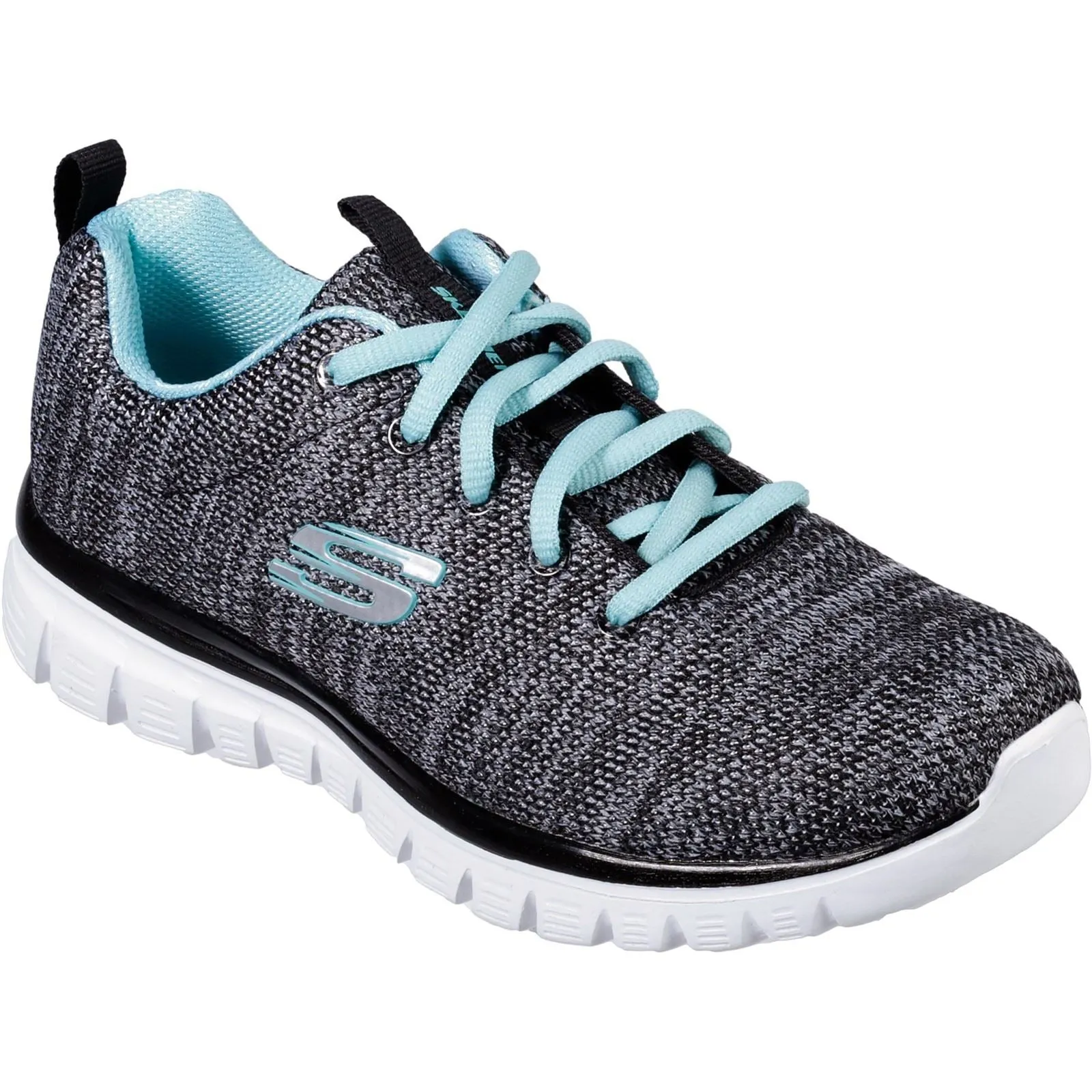 Women's Wide Fit Skechers 12614 Graceful Twisted Fortune Trainers - Black/Turquoise sold by Wide Fit Shoes product image thumbnail 3