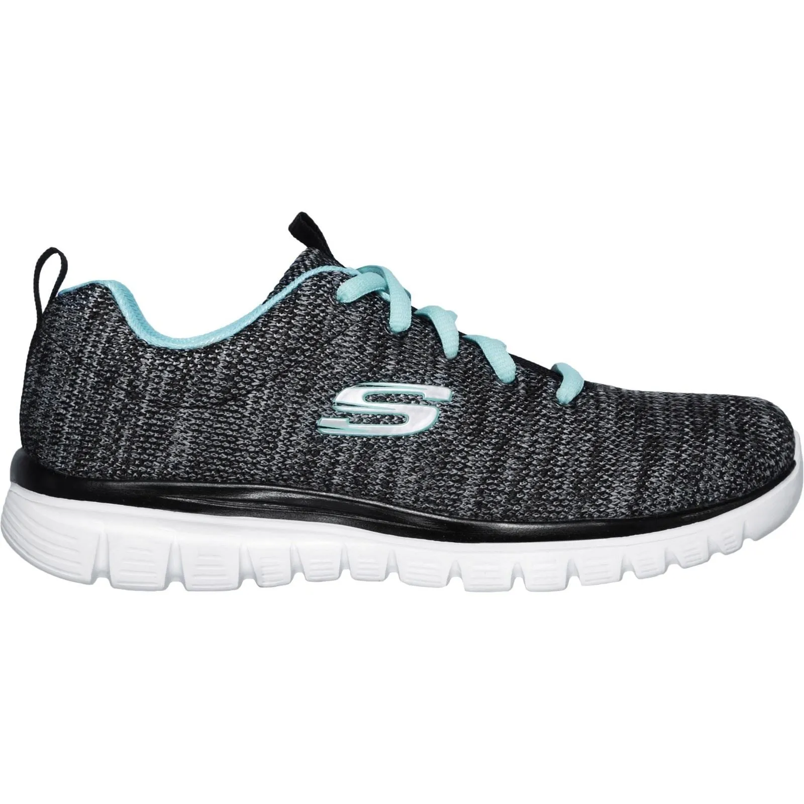 Women's Wide Fit Skechers 12614 Graceful Twisted Fortune Trainers - Black/Turquoise sold by Wide Fit Shoes product image thumbnail 2