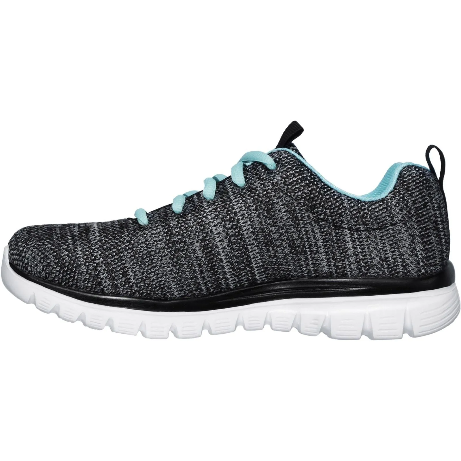 Women's Wide Fit Skechers 12614 Graceful Twisted Fortune Trainers - Black/Turquoise sold by Wide Fit Shoes product image thumbnail 4