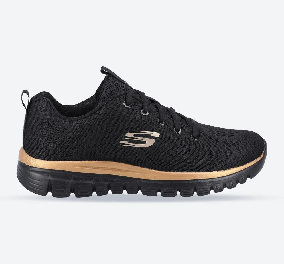 Women's Wide Fit Skechers 12615 Graceful Get Connected Sports Trainers - Black/Rose Gold sold by Wide Fit Shoes