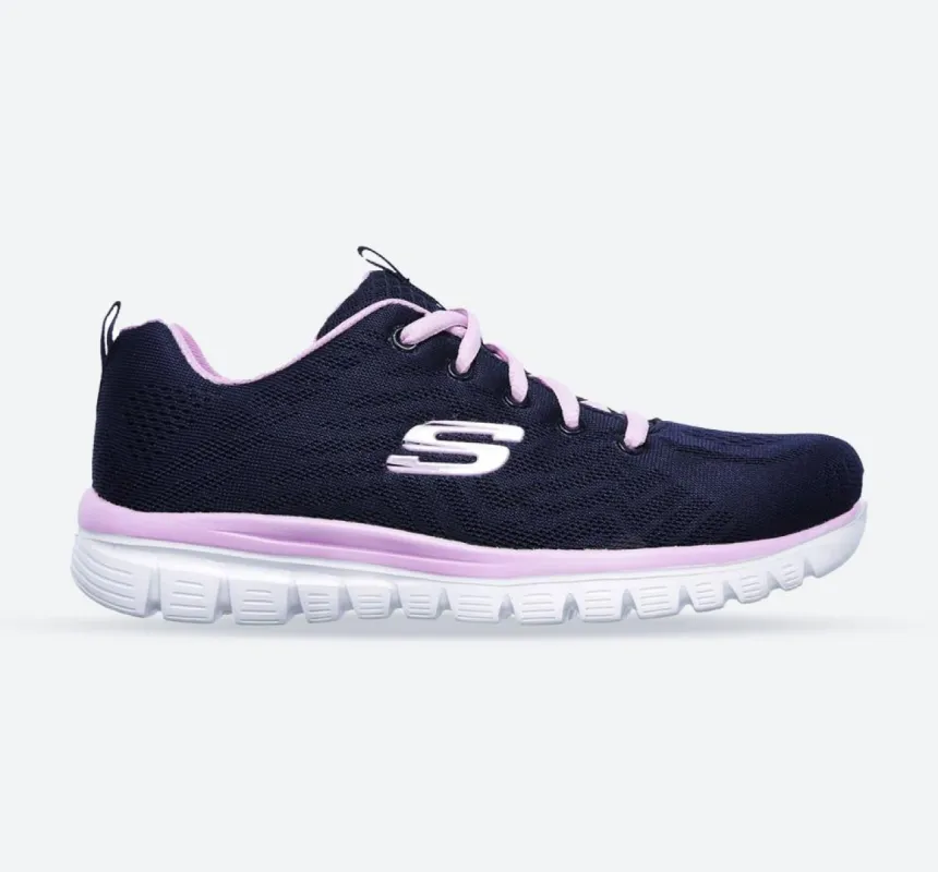 Women's Wide Fit Skechers 12615  Graceful Get Connected Sports Trainers - Navy/Pink sold by Wide Fit Shoes