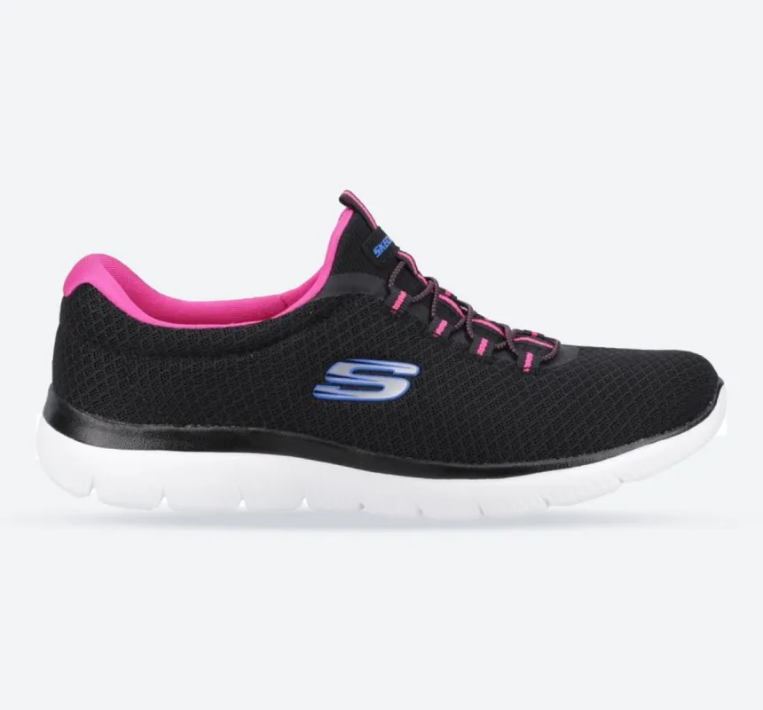 Women's Wide Fit Skechers 12980 Summits Slip On Sports Trainers - Black/Hot Pink sold by Wide Fit Shoes