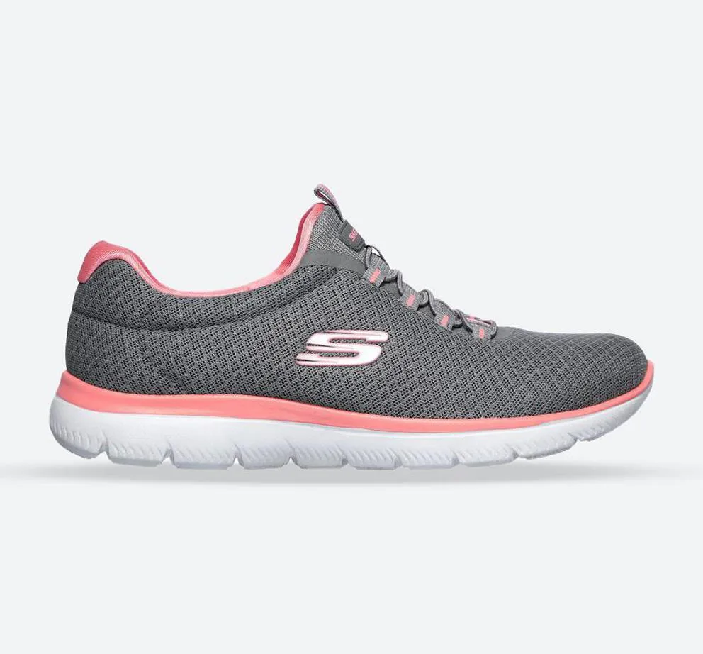 Women's Wide Fit Skechers 12980 Summits Slip On Sports Trainers - Grey/Pink sold by Wide Fit Shoes