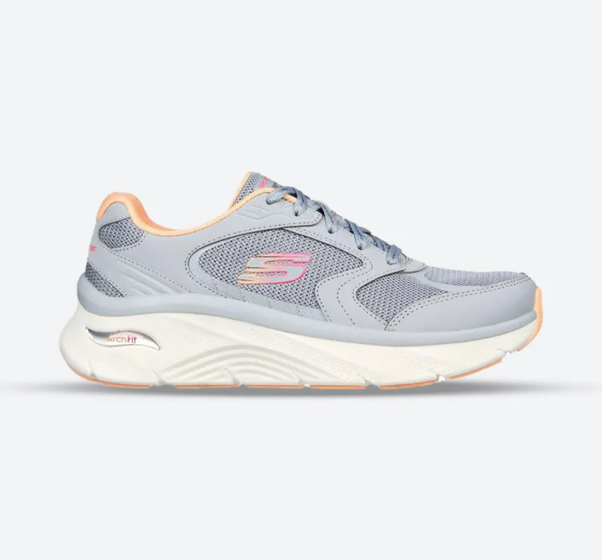 Women's Wide Fit Skechers 149686 Relaxed Fit Arch Fit D'lux Trainers - Gray/Coral sold by Wide Fit Shoes