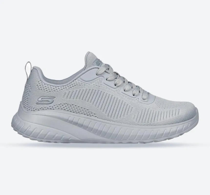 Women's Wide Fit Skechers Bobs Squad Chaos Face Off 117209 Vegan Trainers - Light Grey sold by Wide Fit Shoes