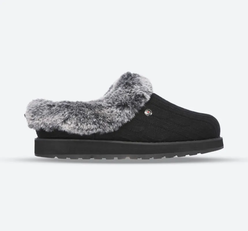 Womens Wide Fit Skechers Keepsakes Ice Angel Mule Slippers - Black sold by Wide Fit Shoes