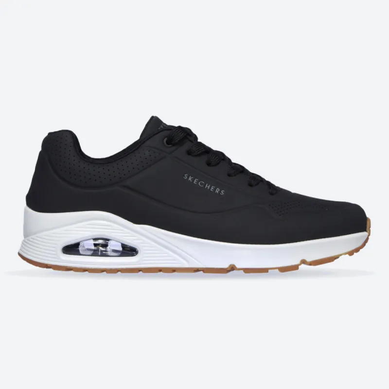 Men's Wide Fit Skechers 52458 Uno - Stand On Air Walking Trainers - Black/White sold by Wide Fit Shoes
