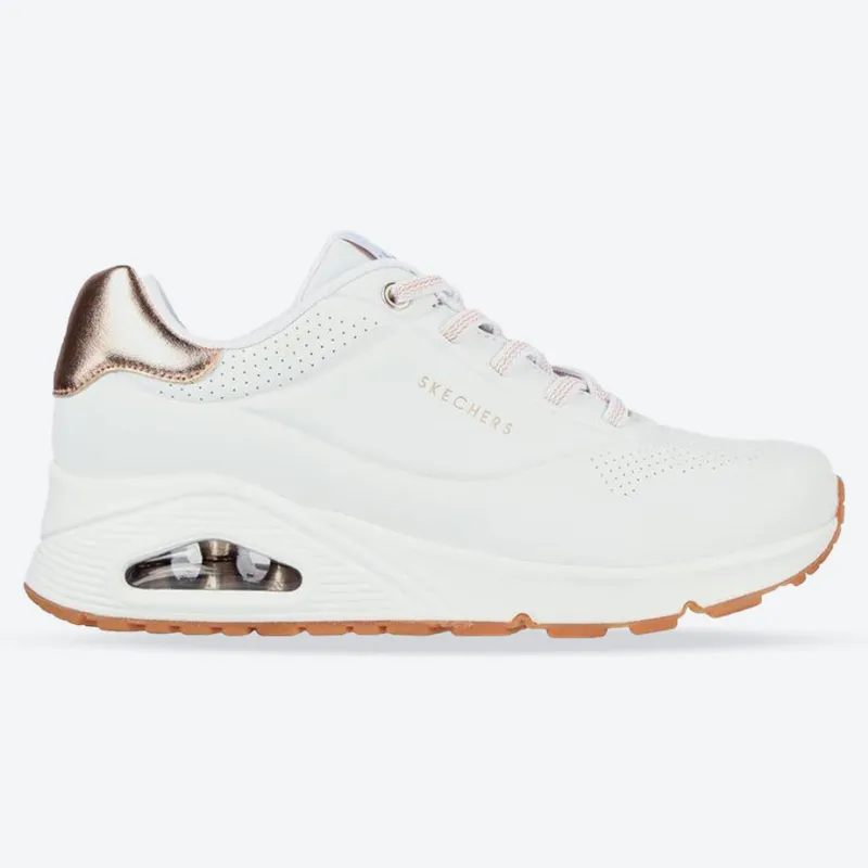 Women's Wide Fit Skechers Uno 155196W Shimmer Away Trainers - White sold by Wide Fit Shoes