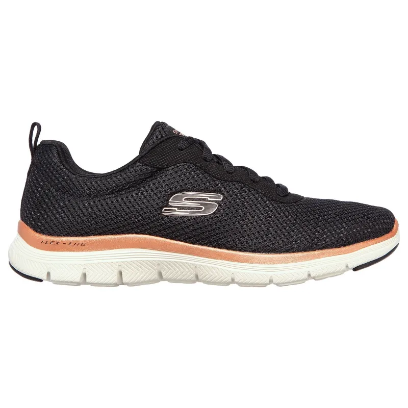Womens Wide Fit Skechers Flex Appeal 4.0 149303 Brilliant Walking Trainers - Black/Rose Gold sold by Wide Fit Shoes