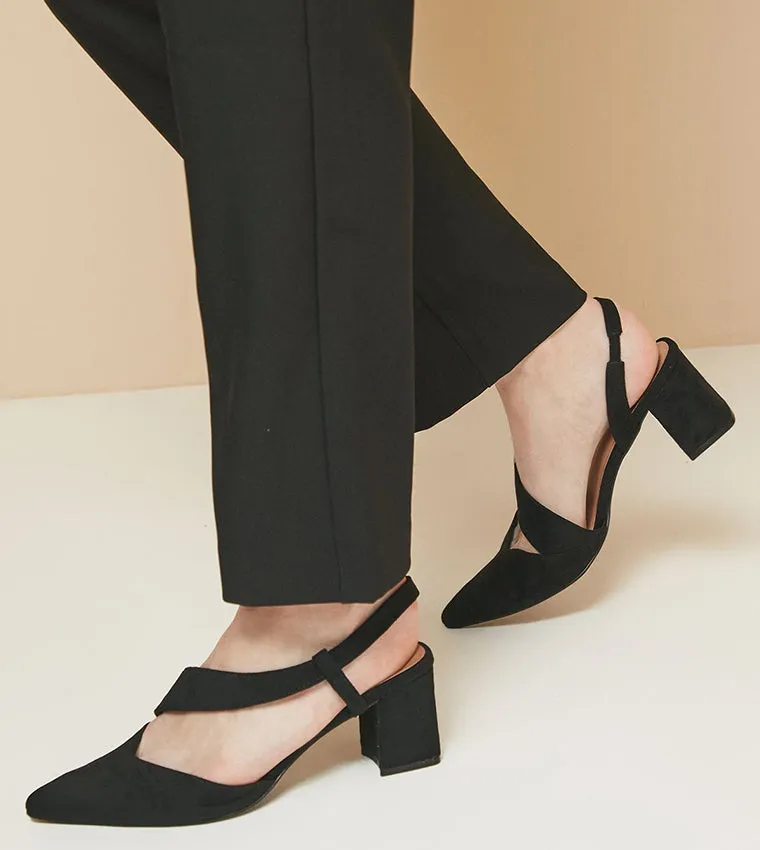 Women's Wide Fit Wallis Eve Asymmetric Strap Block Heel Pointed Court Shoes sold by Wide Fit Shoes