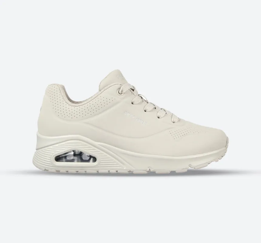 Women's Wide Fit Skechers 73690 Uno - Stand On Air Walking Street Wear Trainers - Off White sold by Wide Fit Shoes