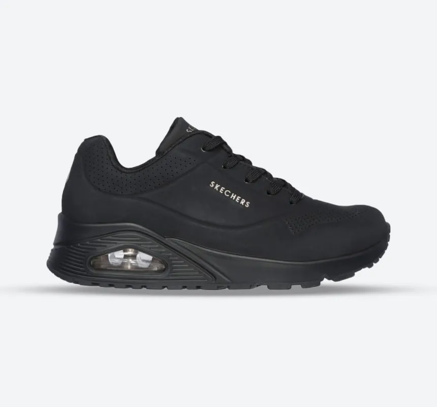 Women's Wide Fit Skechers 73690 Uno - Stand On Air Walking Street Wear Trainers - Black sold by Wide Fit Shoes