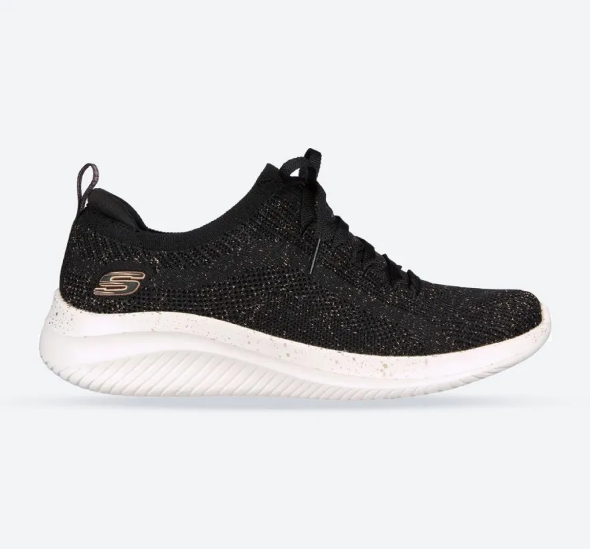 Women's Wide Fit Skechers 149865 Ultra Flex 3.0 Let's Dance Trainers - Black/Rose Gold sold by Wide Fit Shoes