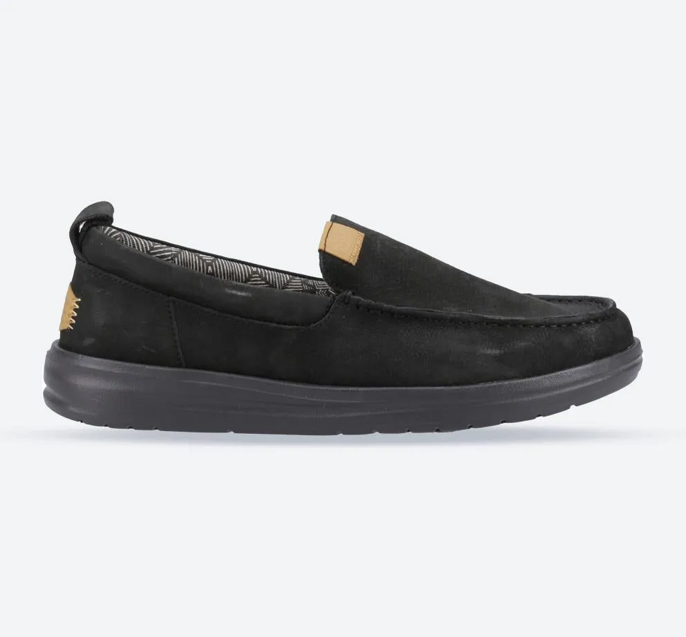Men's Wide Fit Heydude 40173 Wally Grip Moc Craft Leather Shoes - Black sold by Wide Fit Shoes