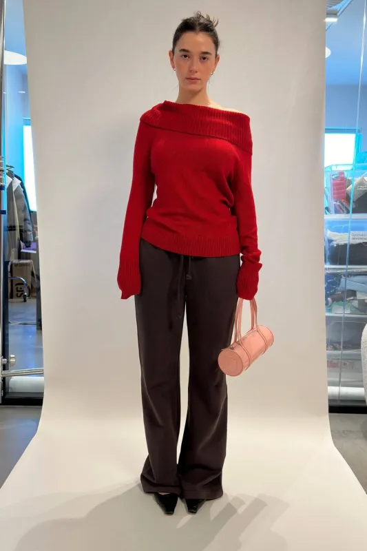 Asymmetrical Knit Sweater In Cola Red sold by Urban Sophistication