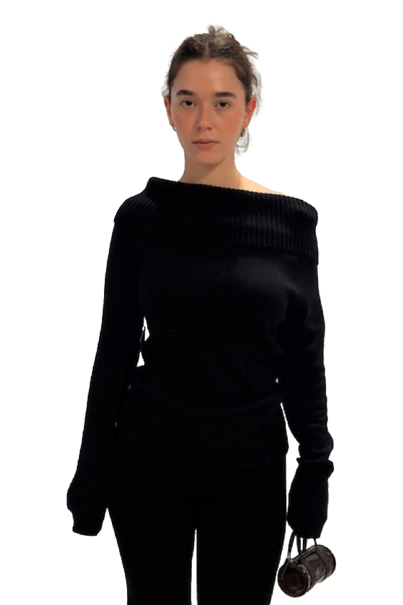 Asymmetrical Knit Sweater In Jet Black sold by Urban Sophistication