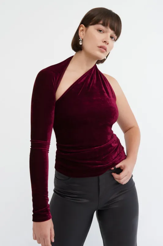 Manhattan Velvet One Shoulder Top sold by Marcella NYC