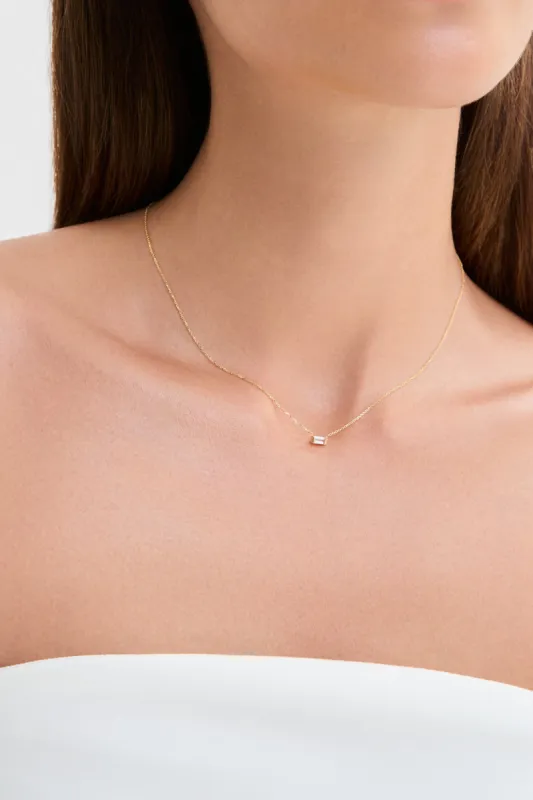 14k Gold Firenze Baguette Pendant Necklace sold by Marcella NYC