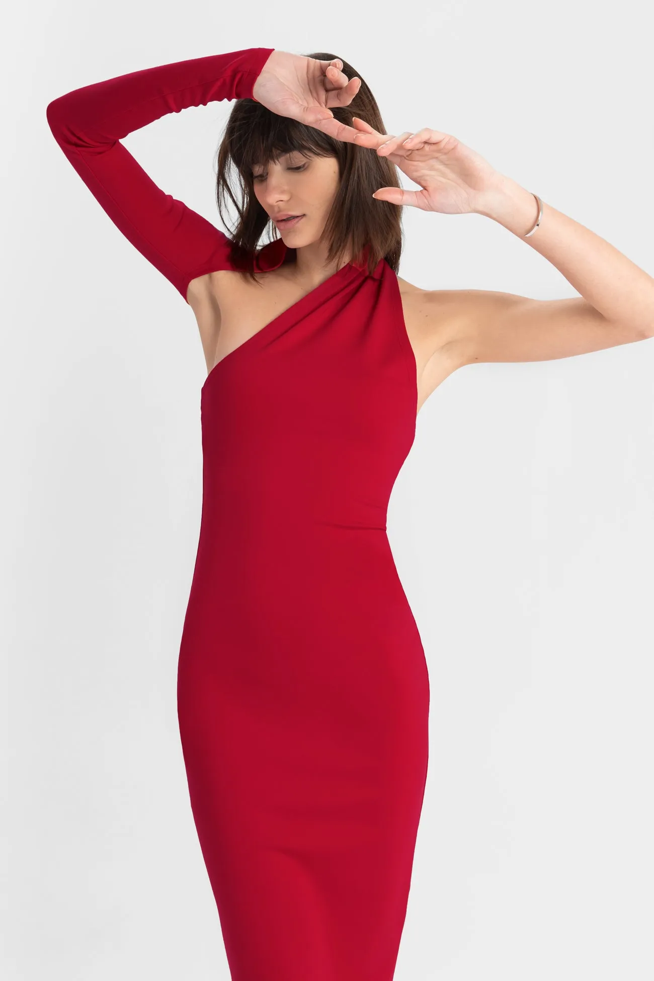 Manhattan One Shoulder Midi Dress sold by Marcella NYC