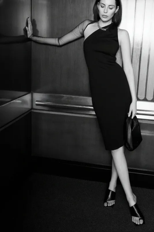 Manhattan Mesh Sleeve Midi Dress made by Marcella NYC
