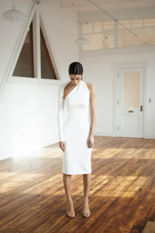 Manhattan One Shoulder Midi Dress sold by Marcella NYC