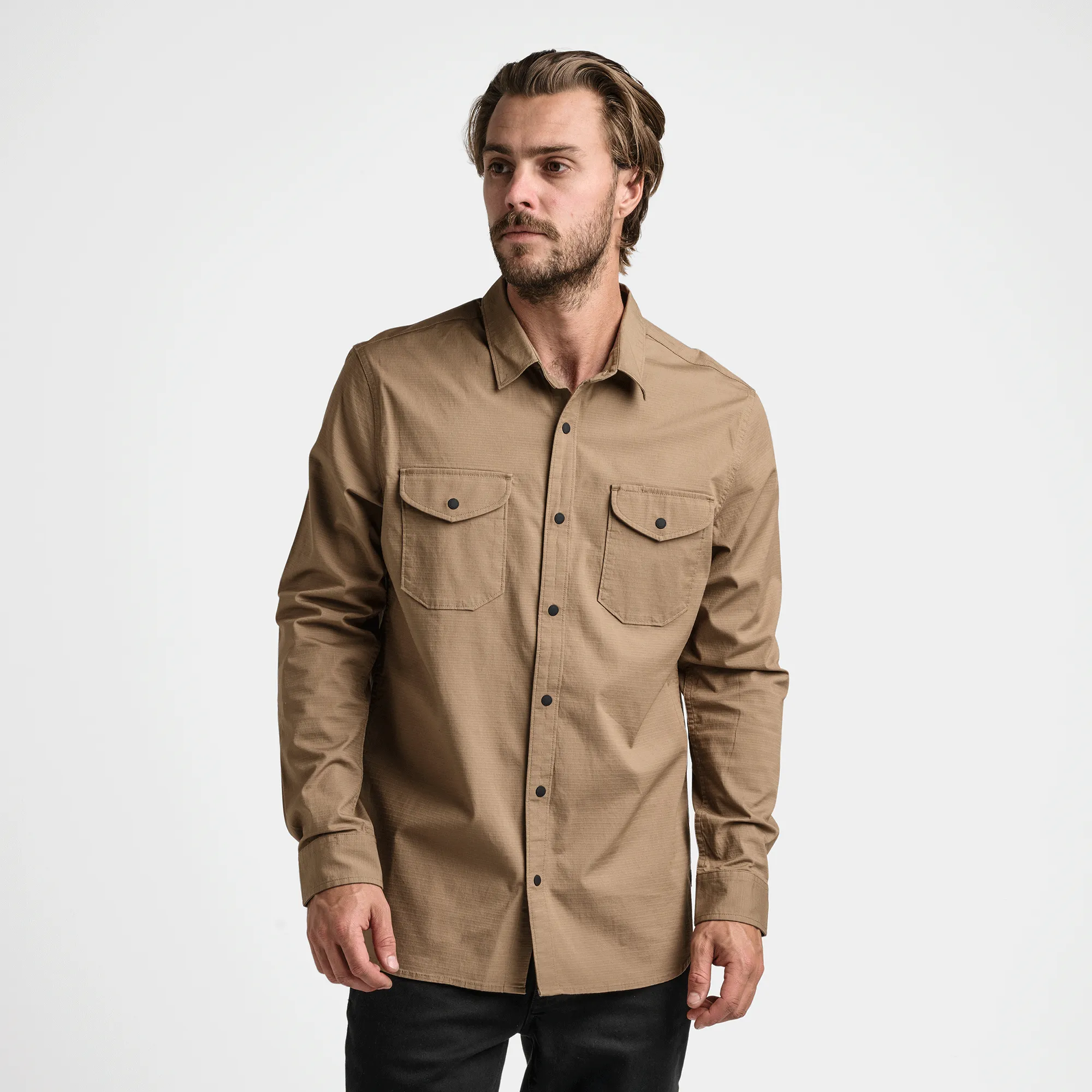 Campover Long Sleeve Button Up Shirt - Khaki sold by Roark product image thumbnail 2
