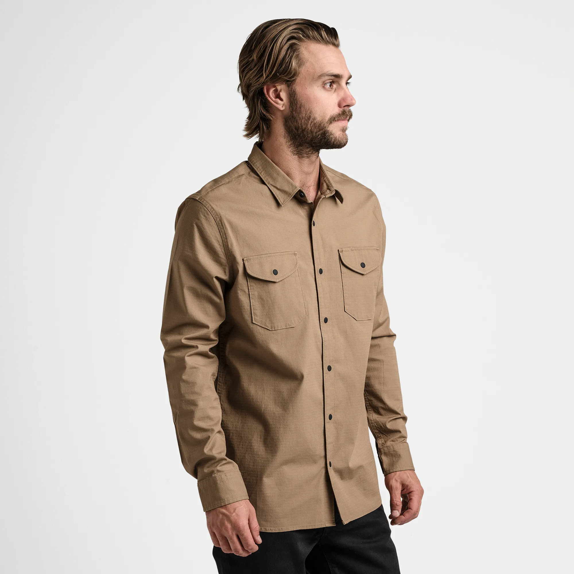 Campover Long Sleeve Button Up Shirt - Khaki sold by Roark product image thumbnail 4