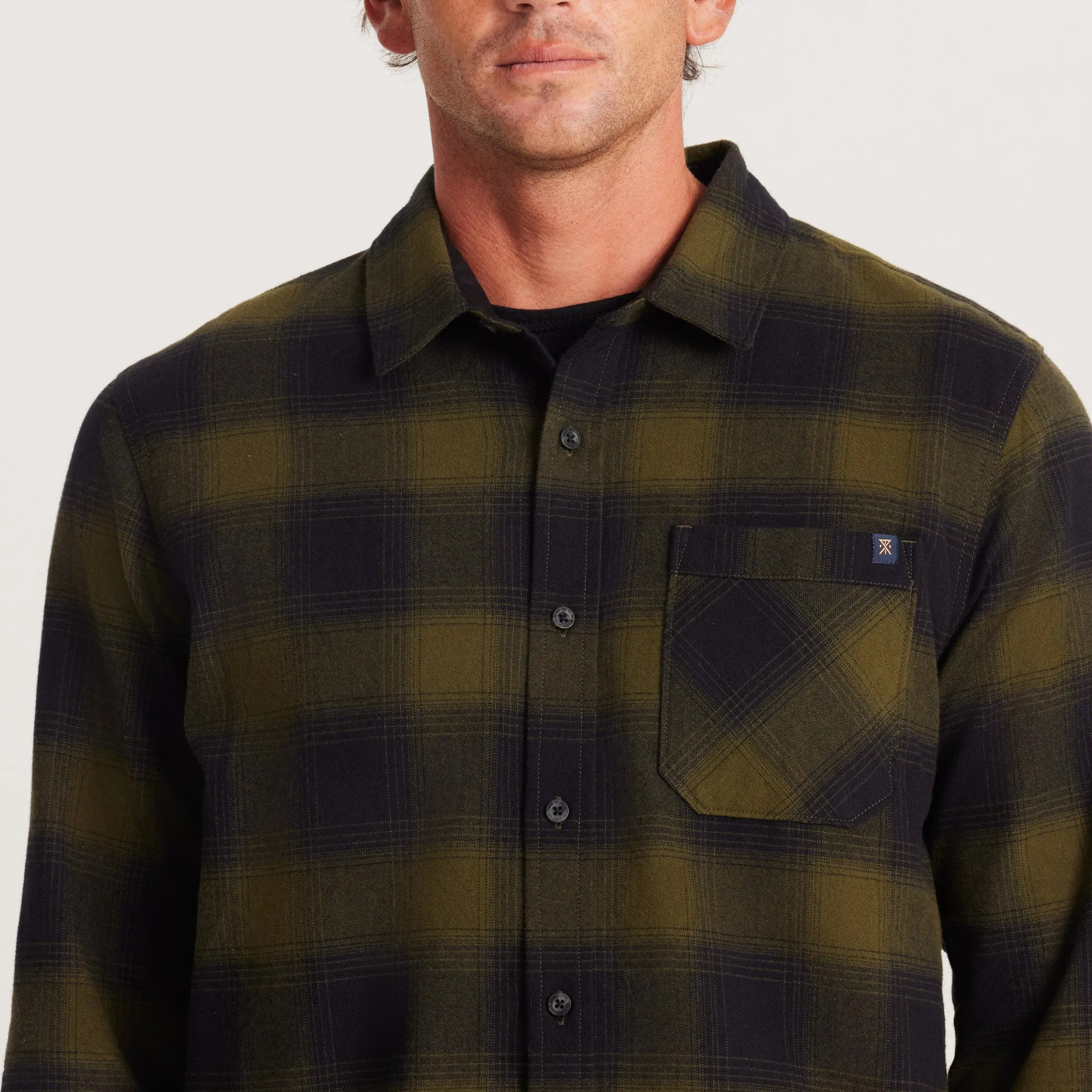 Crossroads Organic Cotton Flannel - Dark Military Plaid sold by Roark product image thumbnail 5