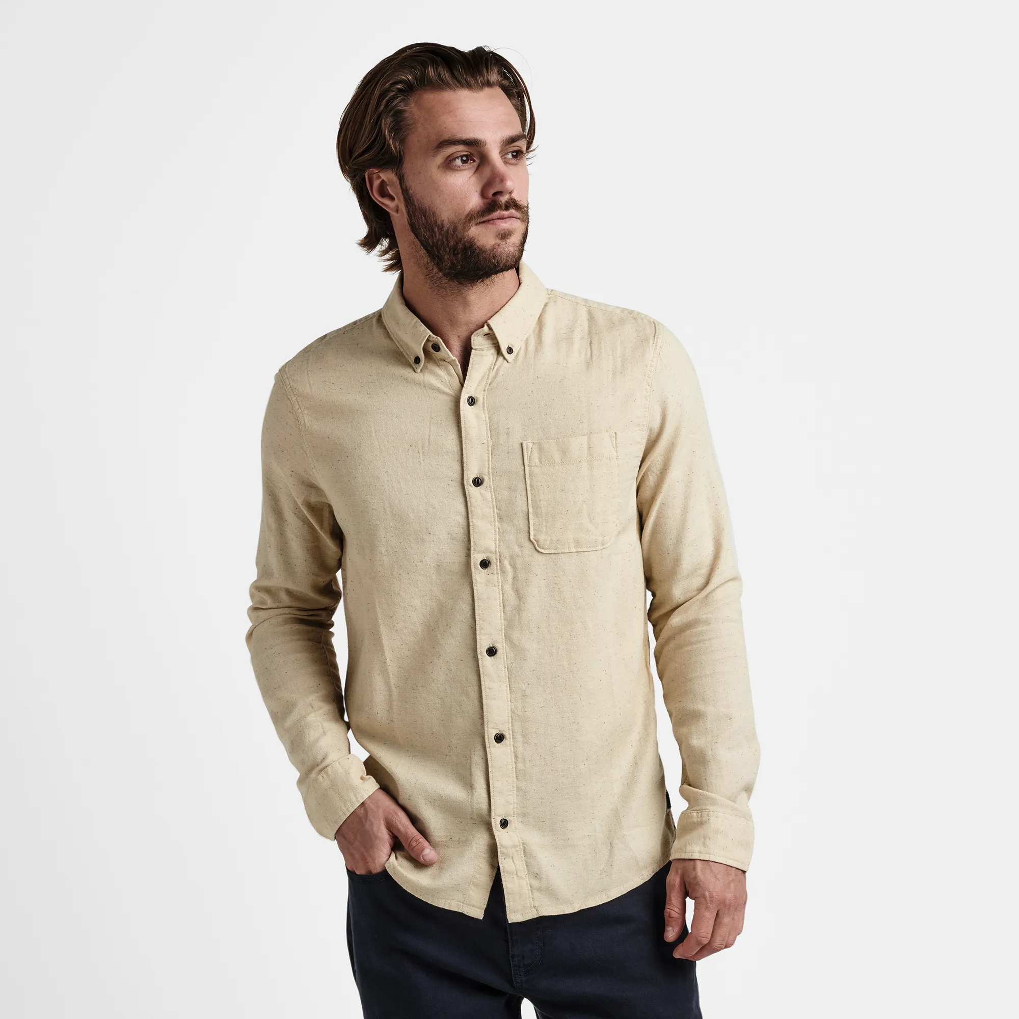 Scholar Long Sleeve Button Up Shirt - Stone sold by Roark product image thumbnail 2