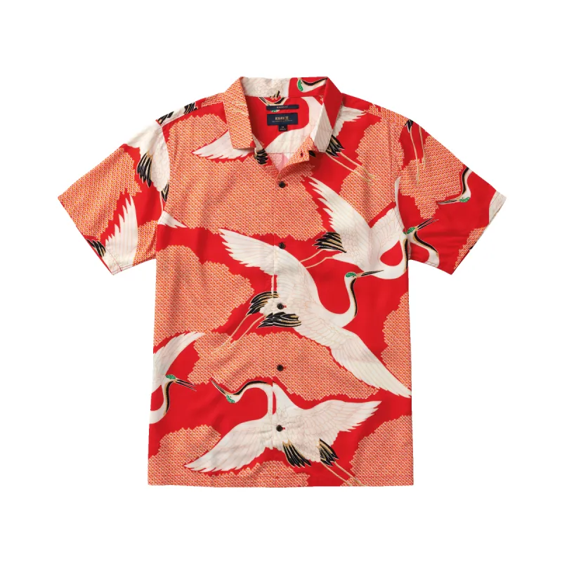 Gonzo Short Sleeve Button Up Shirt - Bright Red Vintage Crane sold by Roark