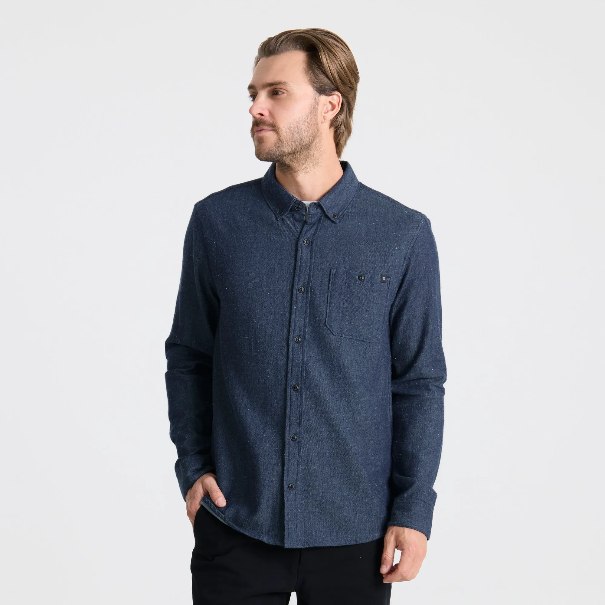 Scholar Chambray Button Up Shirt - Mid Indigo sold by Roark product image thumbnail 2