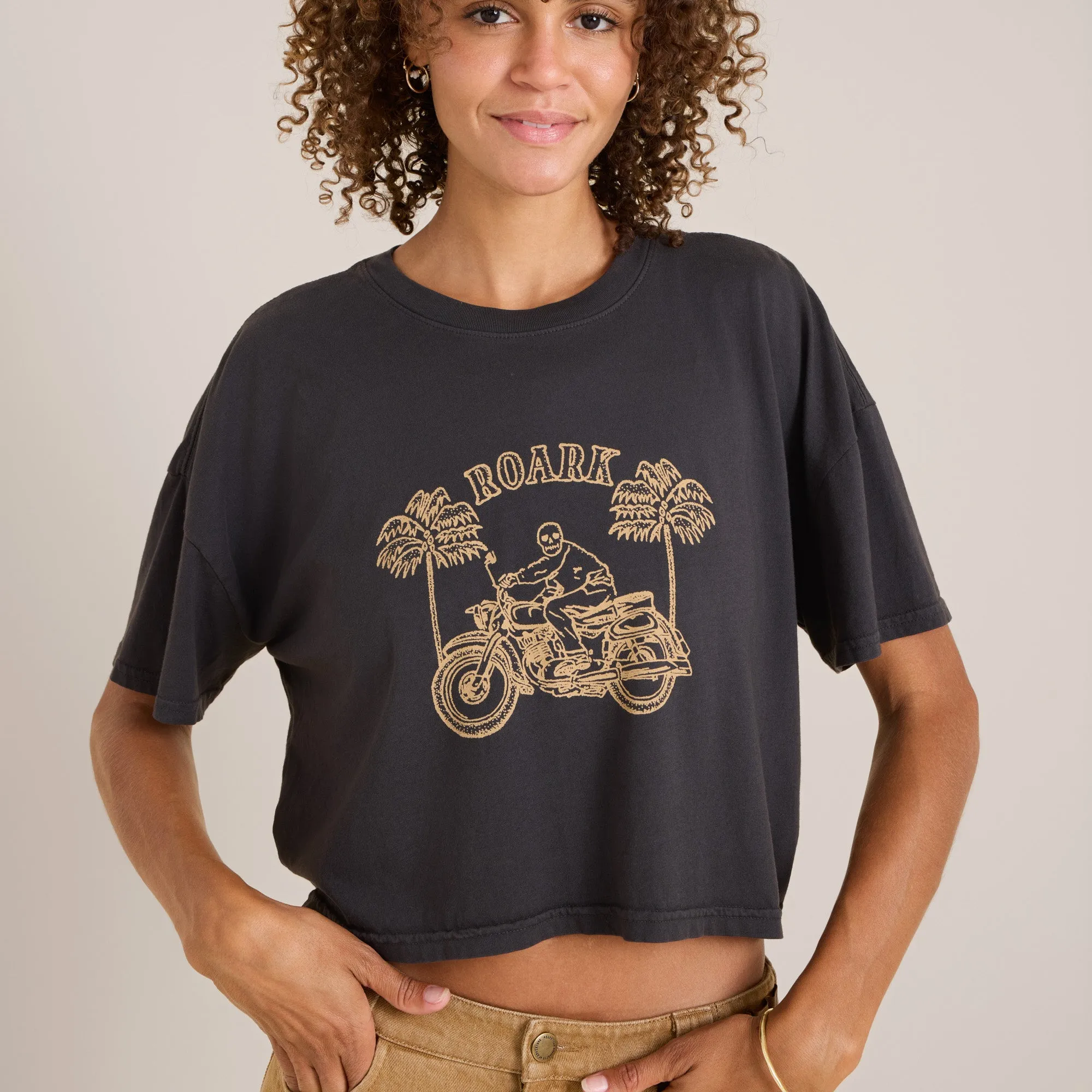 Moto Skele Boxy Crop Premium Tee - Faded Black sold by Roark product image thumbnail 5