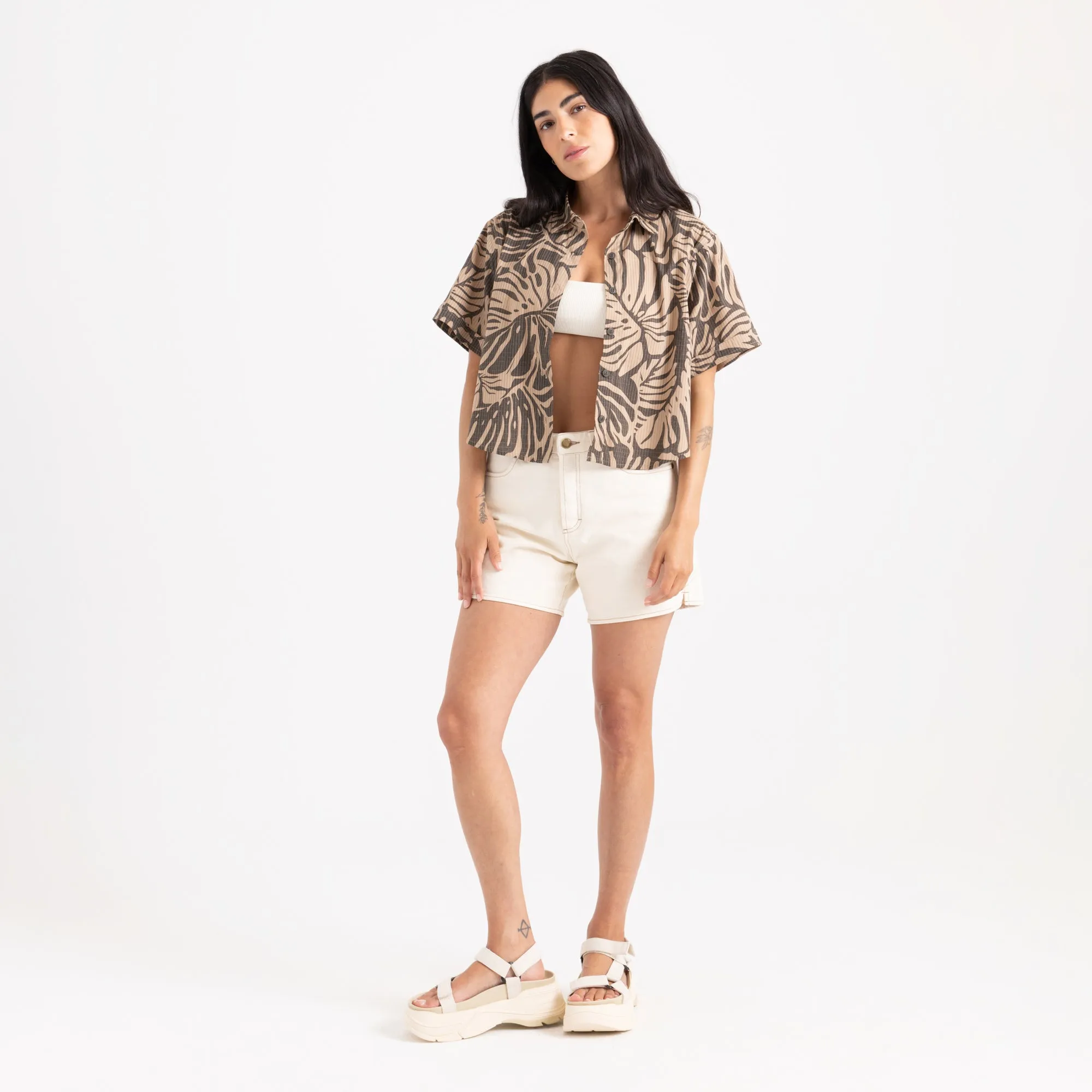 Bless Up Cropped Button Up Shirt - Khaki sold by Roark