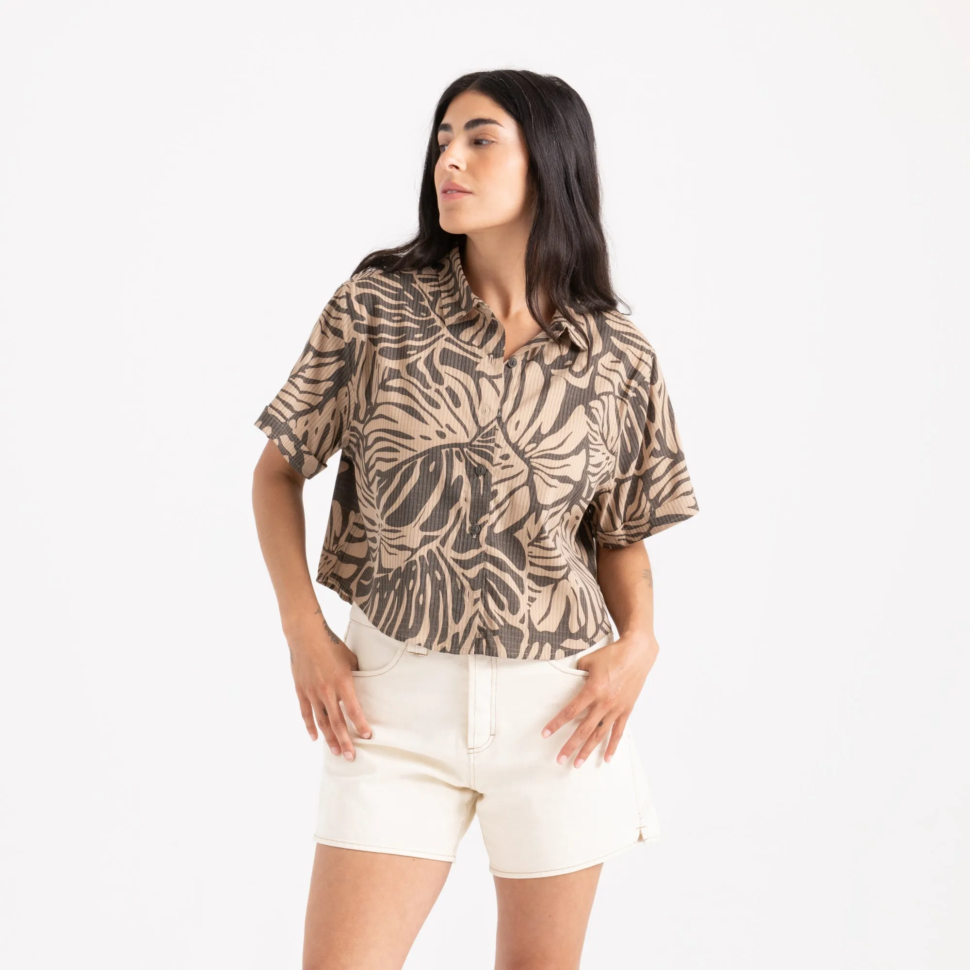 Bless Up Cropped Button Up Shirt - Khaki sold by Roark product image thumbnail 2