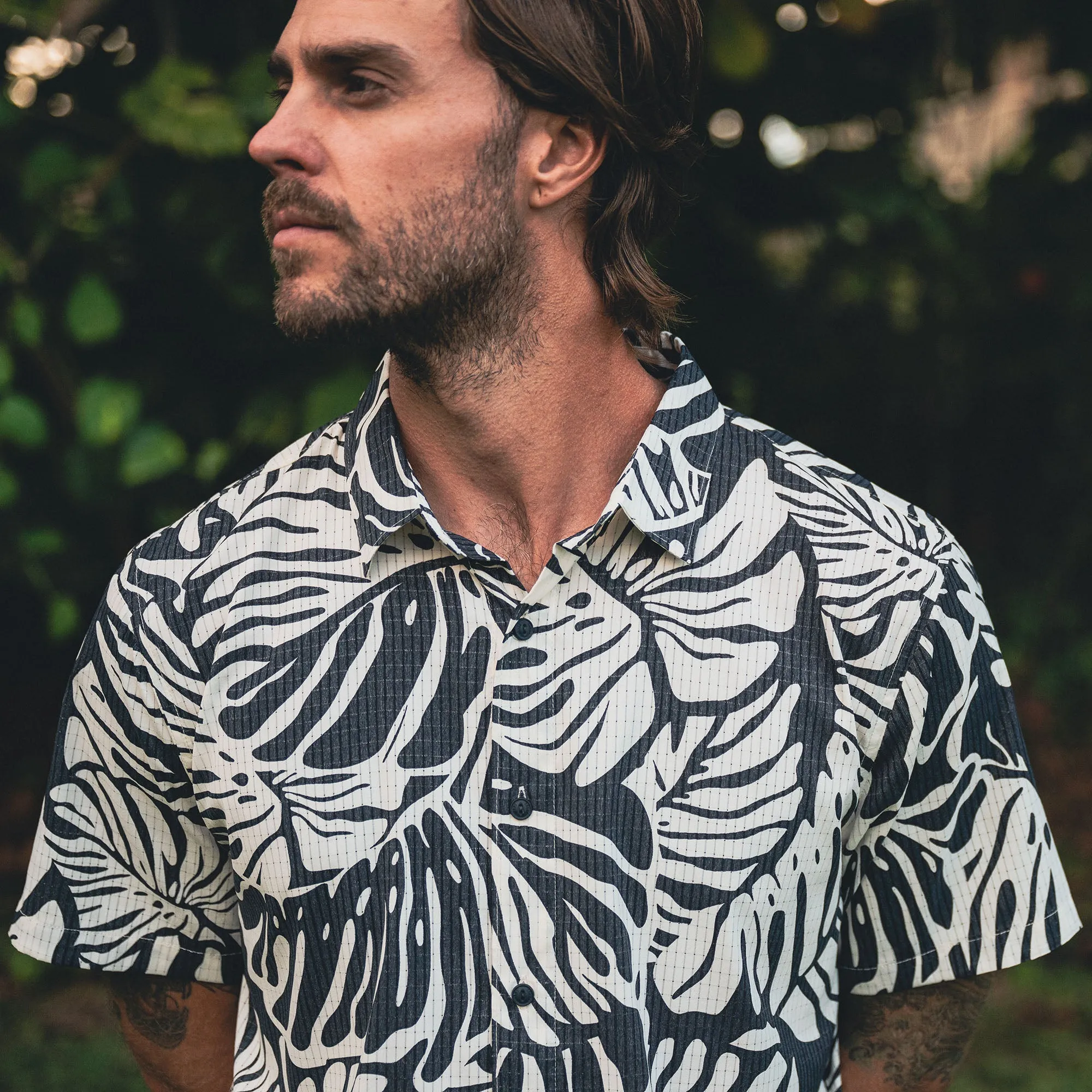 Bless Up Breathable Stretch Shirt - Black Monstera sold by Roark product image thumbnail 3