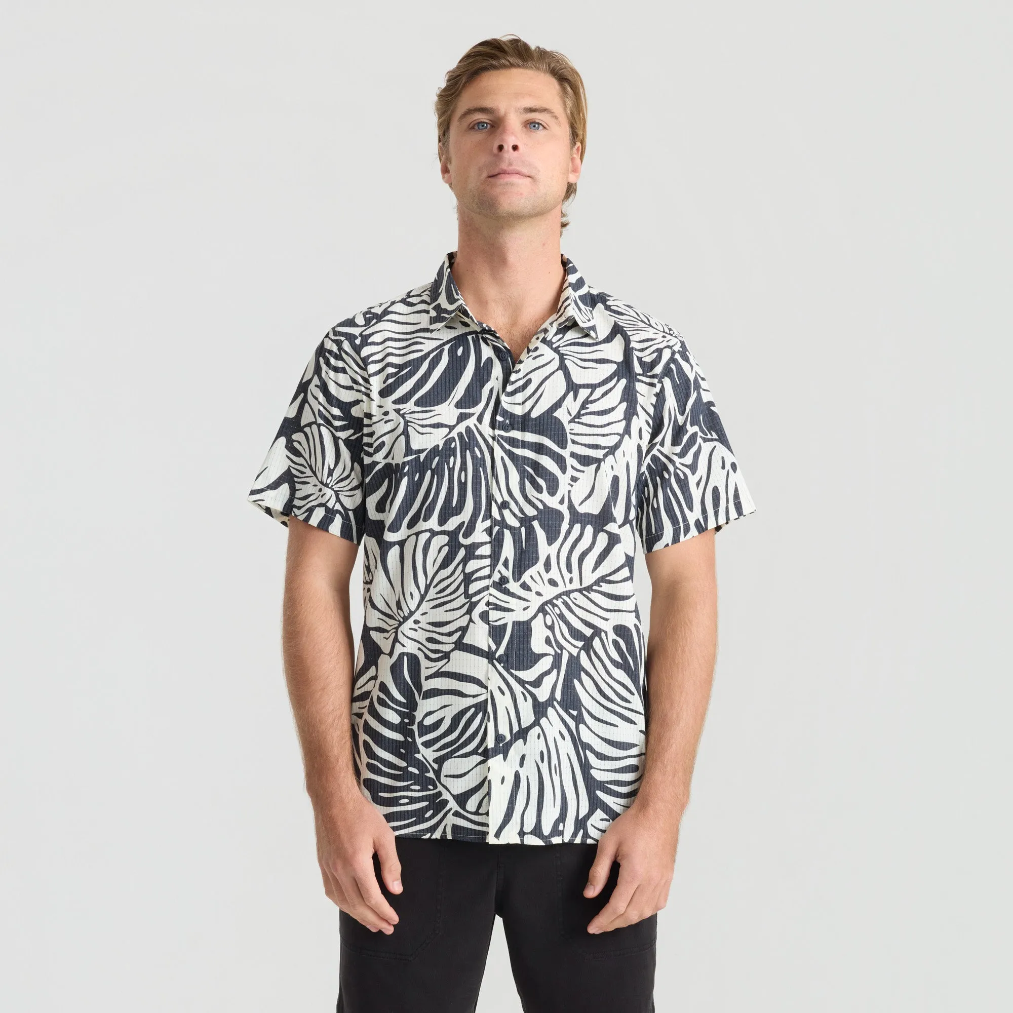 Bless Up Breathable Stretch Shirt - Black Monstera sold by Roark product image thumbnail 4