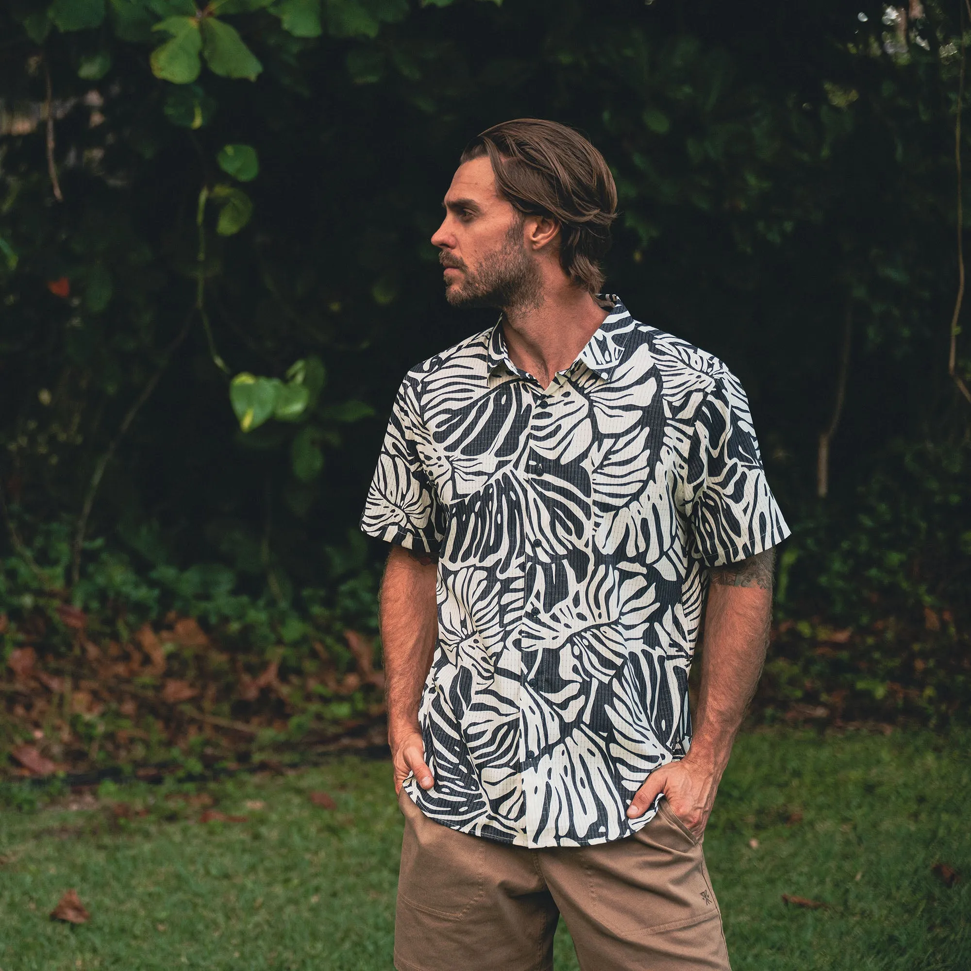 Bless Up Breathable Stretch Shirt - Black Monstera sold by Roark product image thumbnail 2