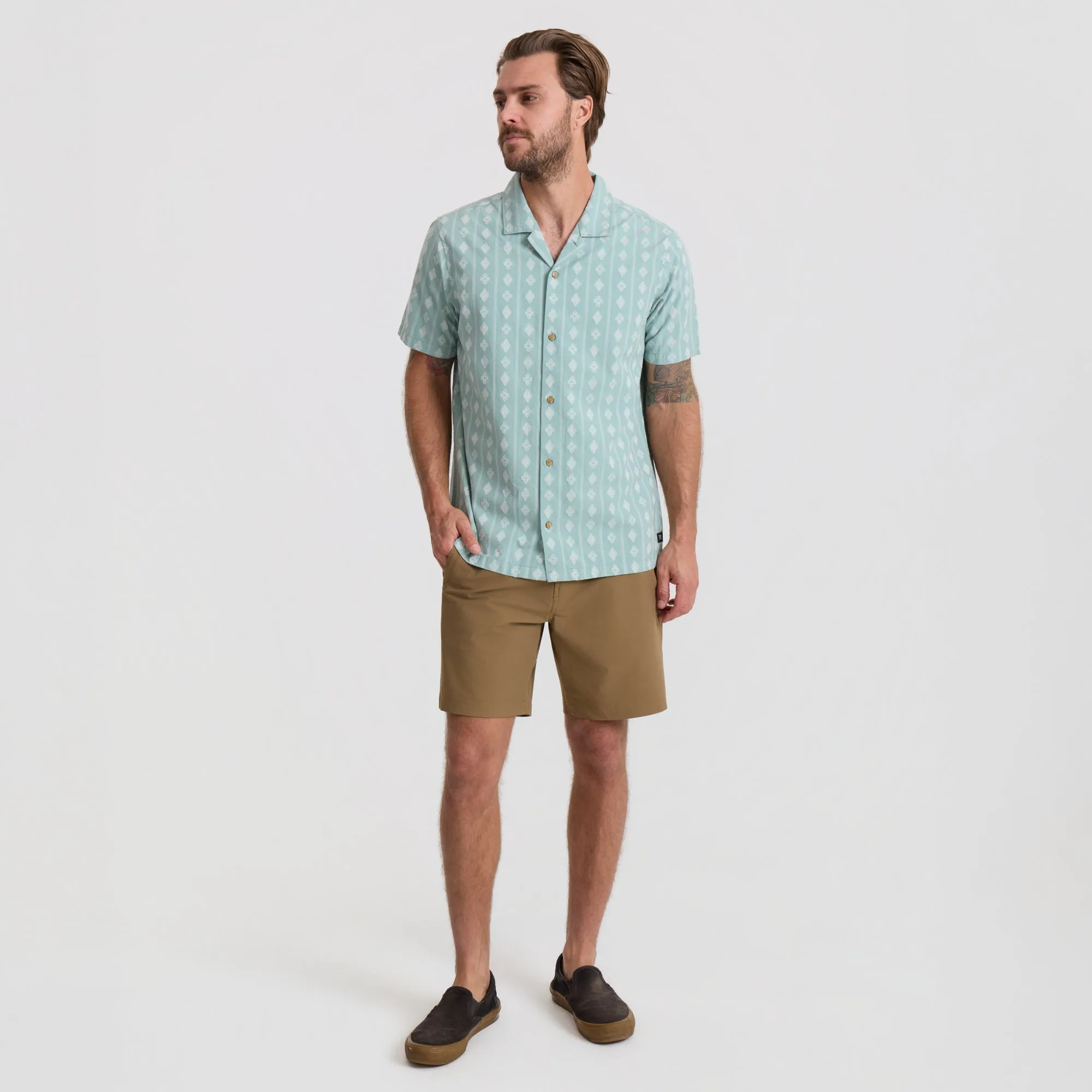 Gonzo Short Sleeve Button Up Shirt - Hazy Blue Jacquard sold by Roark product image thumbnail 4