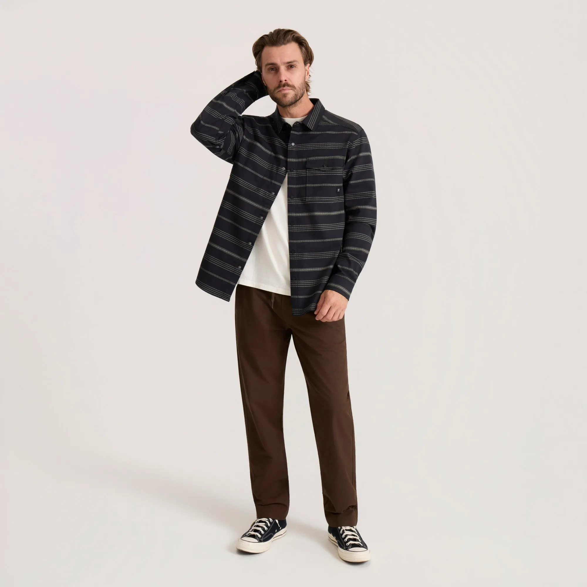 Diablo Long Sleeve Flannel - Black Stripes sold by Roark product image thumbnail 4