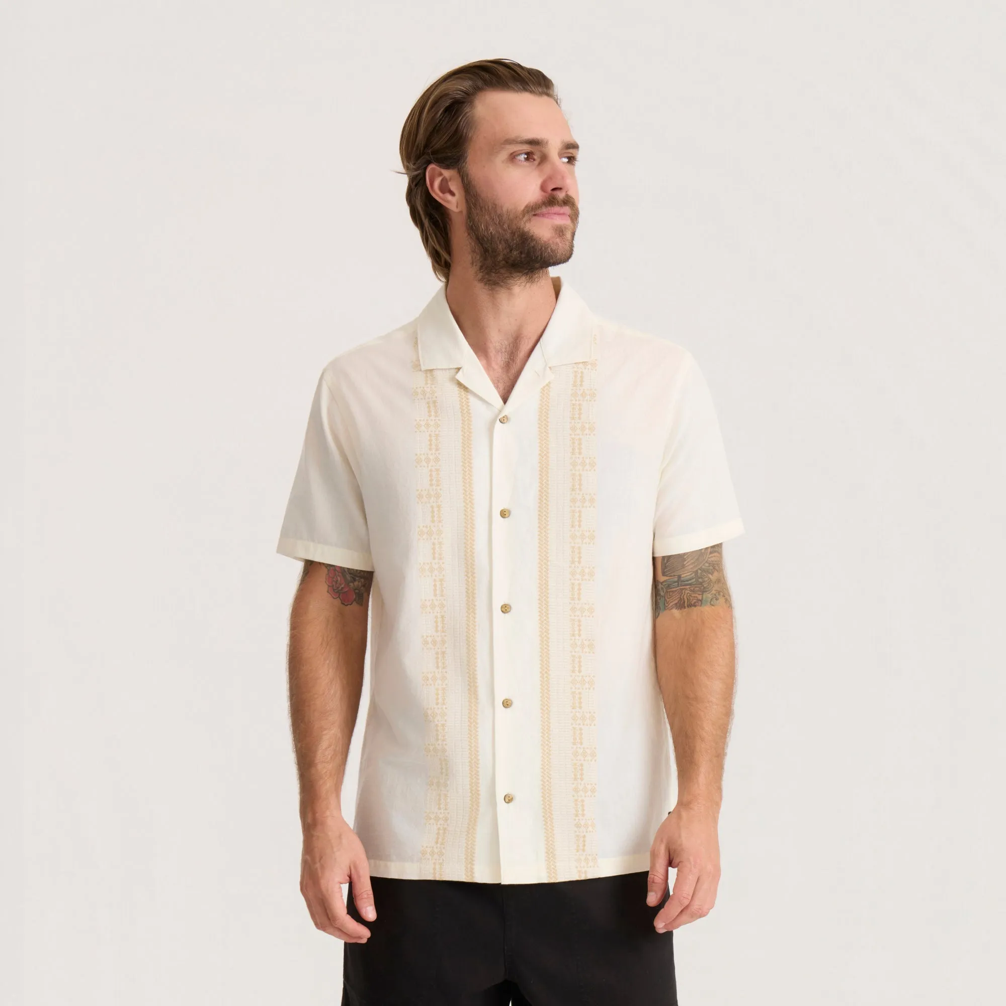 Gonzo Short Sleeve Button Up Shirt - Unbleached Embroidery sold by Roark product image thumbnail 2