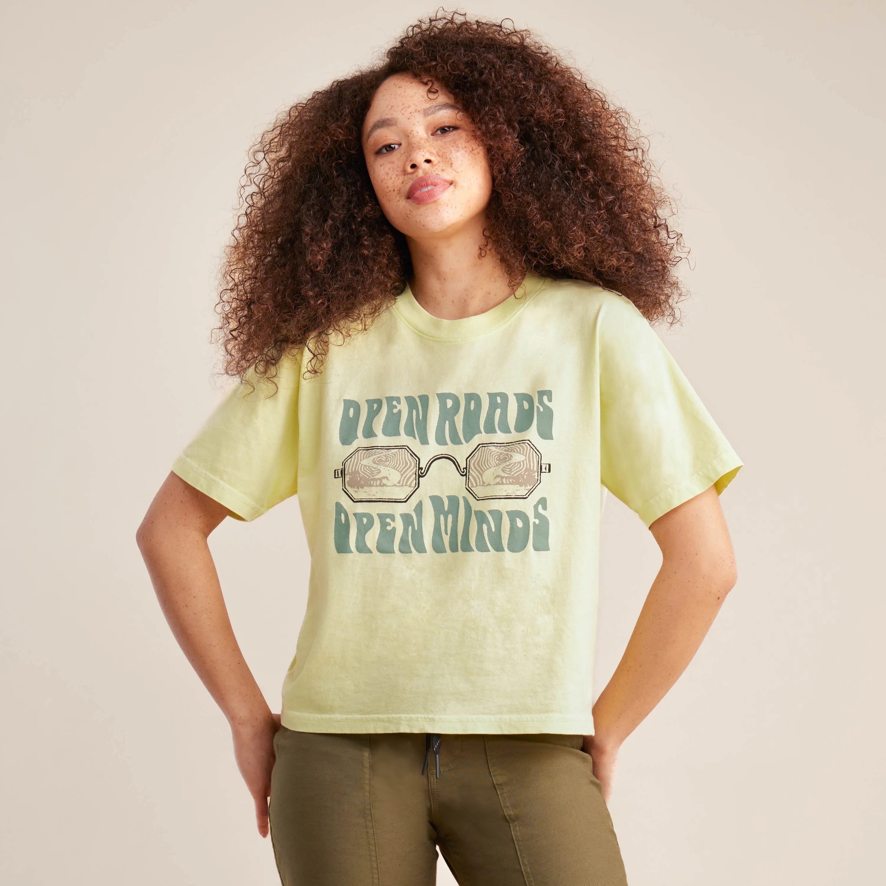 Open Roads Boxy Crop Premium Tee - Lime sold by Roark