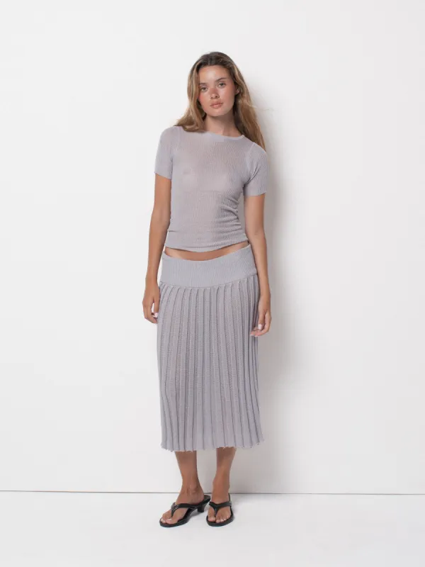 Riona Knit Skirt – Silver sold by BELLE the label