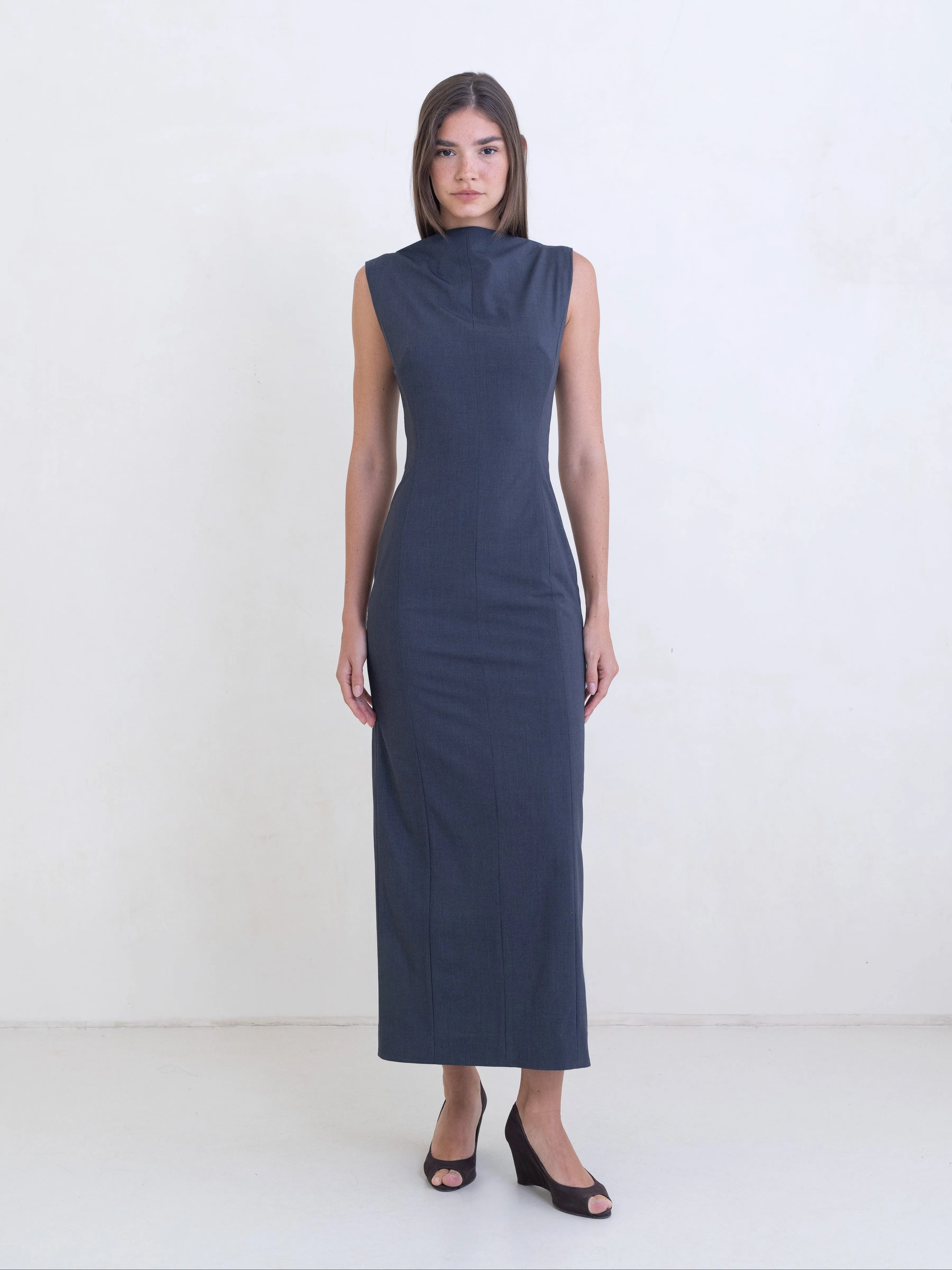 Sculptura Dress - Charcoal sold by BELLE the label