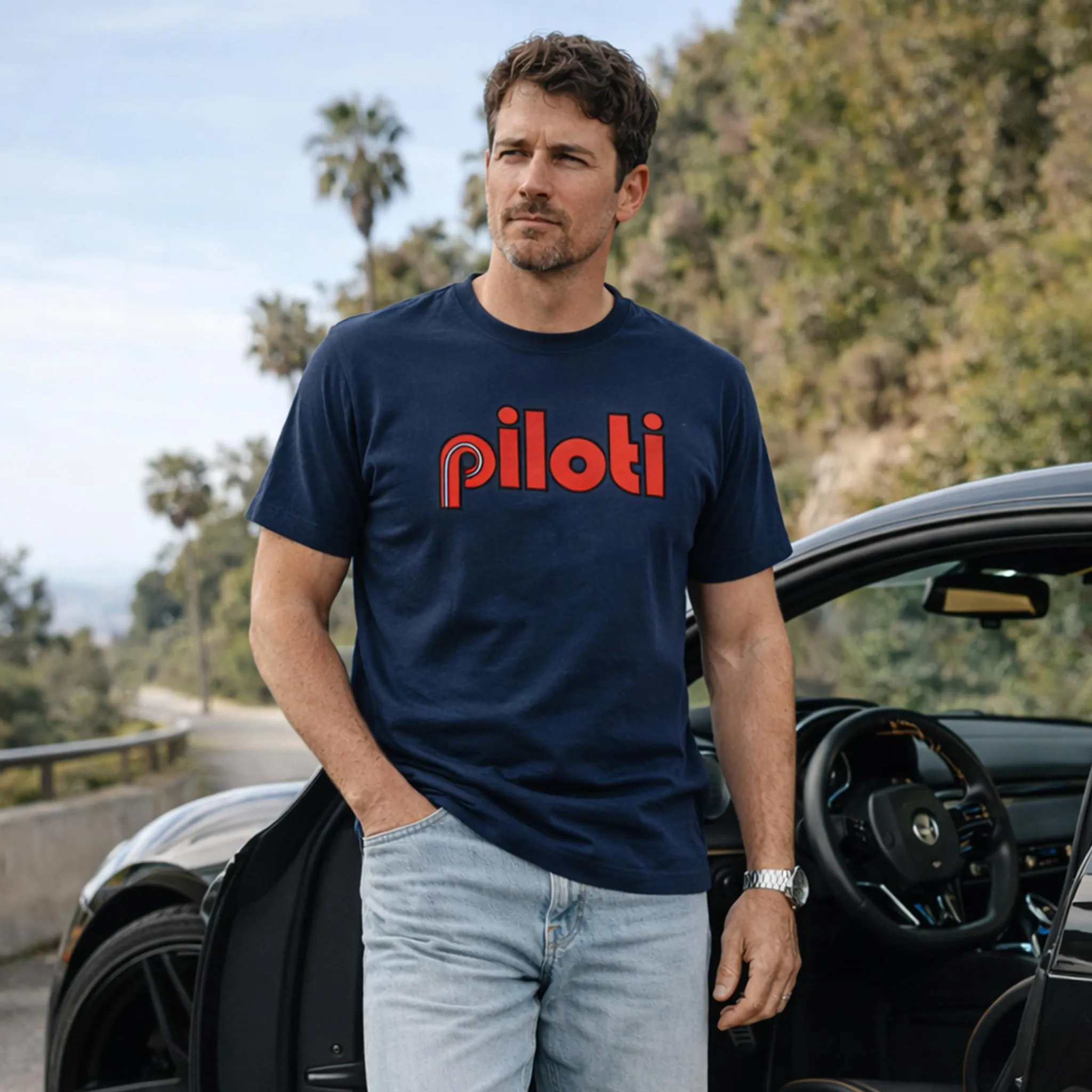 Retro Classic T-Shirt - Navy sold by Piloti Driving Shoes product image thumbnail 2